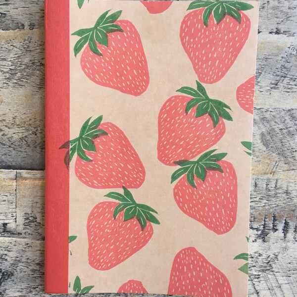 Block Printed Unlined Journal-Strawberries