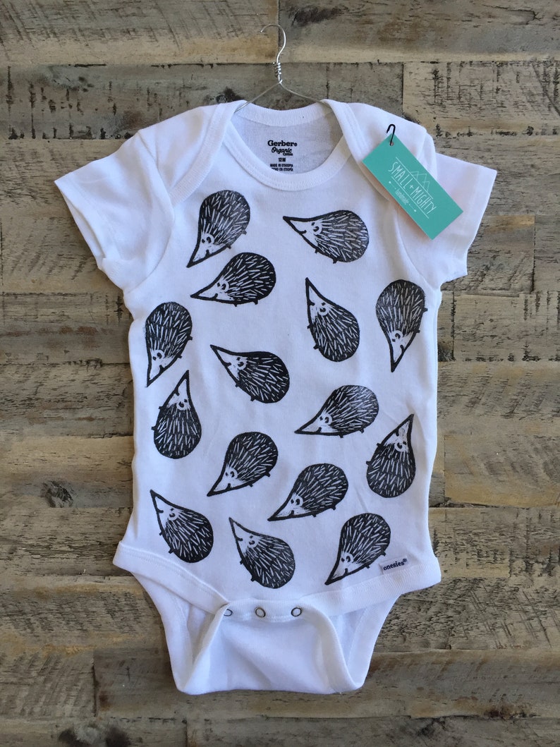 Organic Cotton -Hedgehog Frenzy Block Printed Baby Onesie