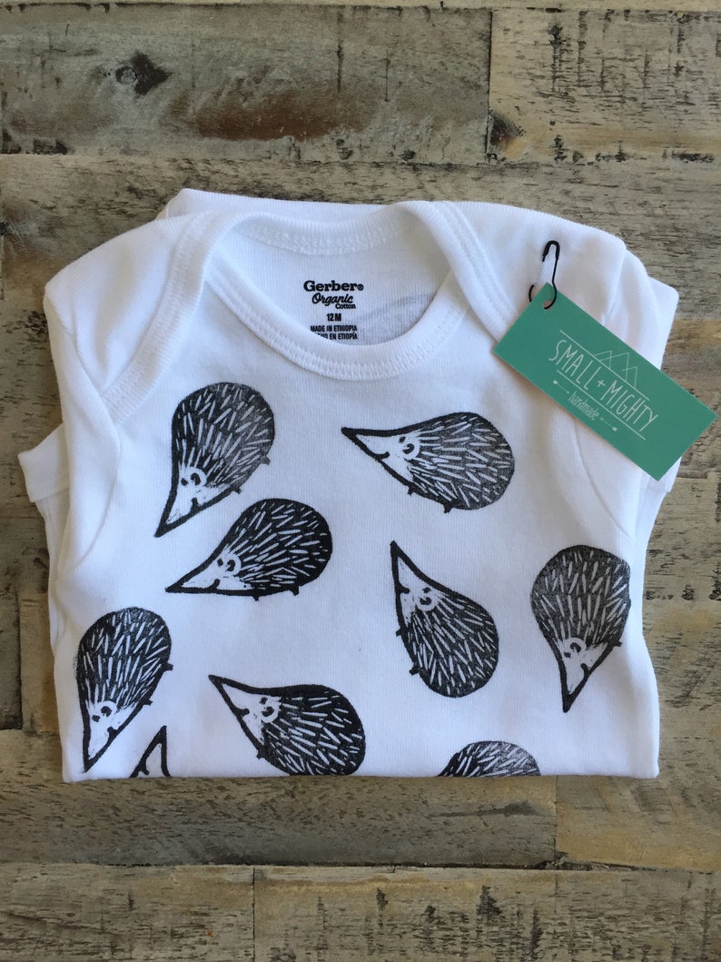 Organic Cotton -Hedgehog Frenzy Block Printed Baby Onesie