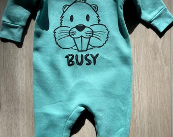 BUSY Beaver-Long Sleeved Fleece Infant Bodysuit