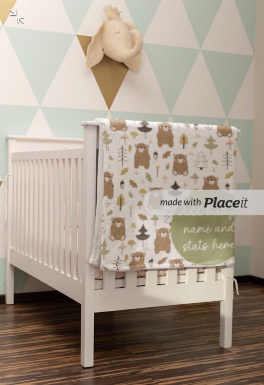 Woodsy Bear Forest Velveteen Plush Blanket, Personalized Name Nursery ...