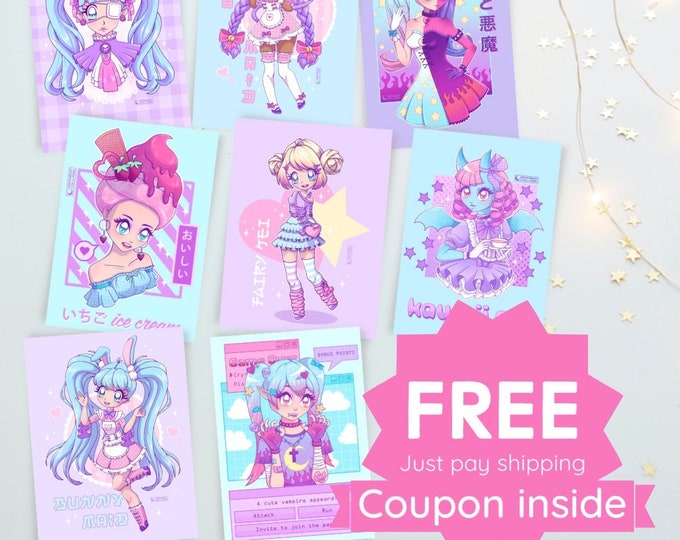 FREE Mystery Print Pack, Set of 6, Anime Print, Anime Poster, Anime Art, Anime Wall Art, Anime Room Decor, Anime Art Print, Anime Wall Decor