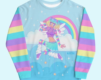 Decora Sweatshirt, Rainbow Pastel Sweater, Anime Manga Cute Jumper, Decora Kei Pullover, Fairy Kei, Pastel Goth, Kawaii Harajuku Clothing