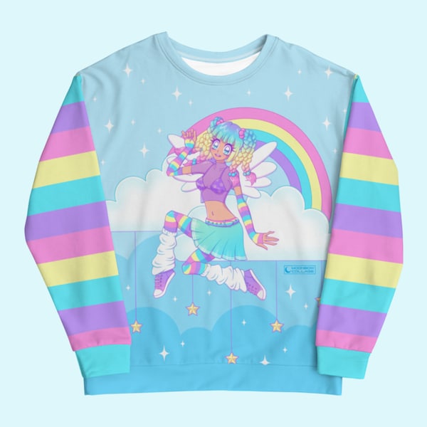 Decora Sweatshirt, Regenbogen Pastell Pullover, Anime Manga Cute Jumper, Decora Kei Pullover, Fairy Kei, Pastel Goth, Kawaii Harajuku Kleidung