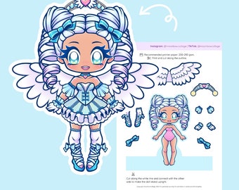 Printable Paper Dress Up Doll Angel Ballerina, Paper Dolls, Creative Play