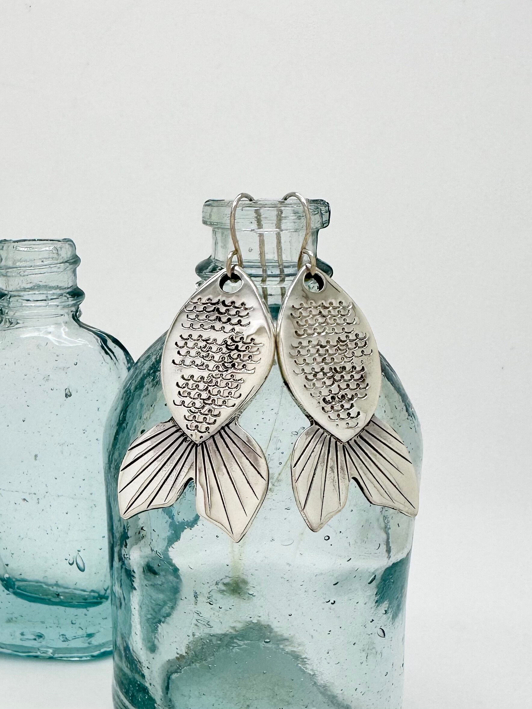Sterling silver fish earrings deals