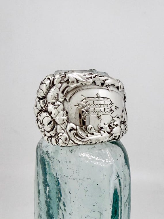 Vintage Chrysanthemum Flower Sterling Silver Spoon Ring, Single Wrap, W