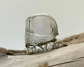 Made To Order, Vintage Sterling Silver Spoon Ring, Nautical, Fish