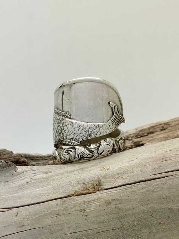 Made To Order, Vintage Sterling Silver Spoon Ring, Nautical, Fish