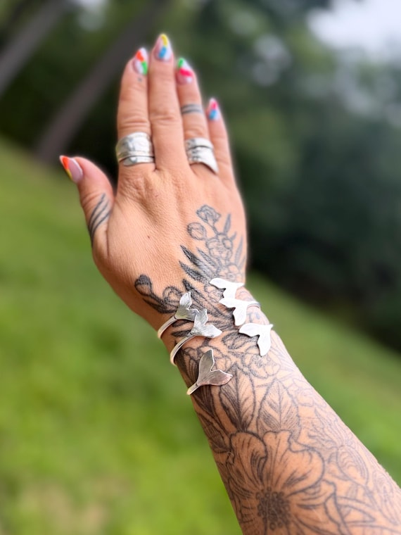Made to Order Mermaid Tail Mini, Sterling Silver Spoon Bangle Bracelet, Stackable, Double