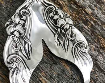 Large Lily Mermaid tail Pendant, Sterling Silver