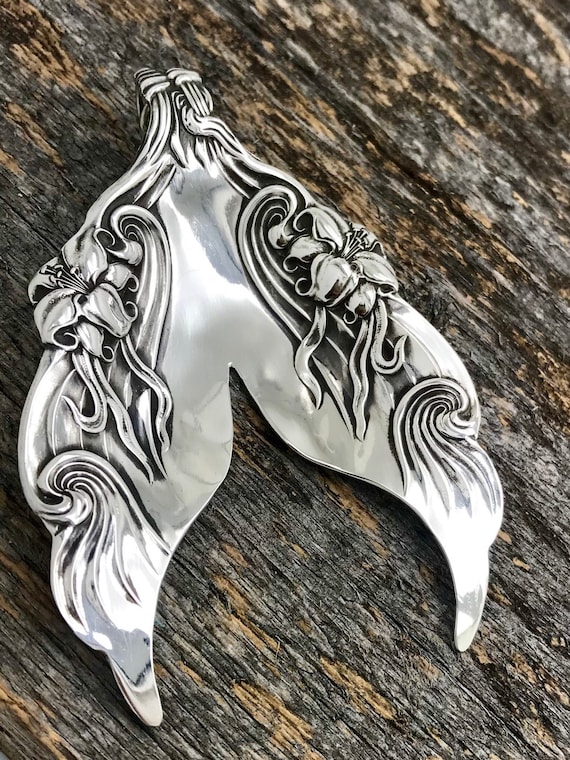 Large Lily Mermaid tail Pendant, Sterling Silver, Made to order