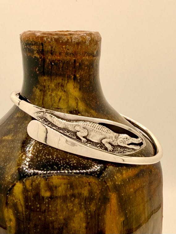 Sterling Silver Spoon Bangle Bracelet, Wrap, Stackable, Woman, Ocean, Pear, Crab, Fish