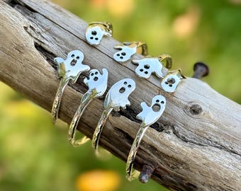 Ghost, Boo, Sterling Silver Spoon Bangle Bracelet, Wrap, Stackable