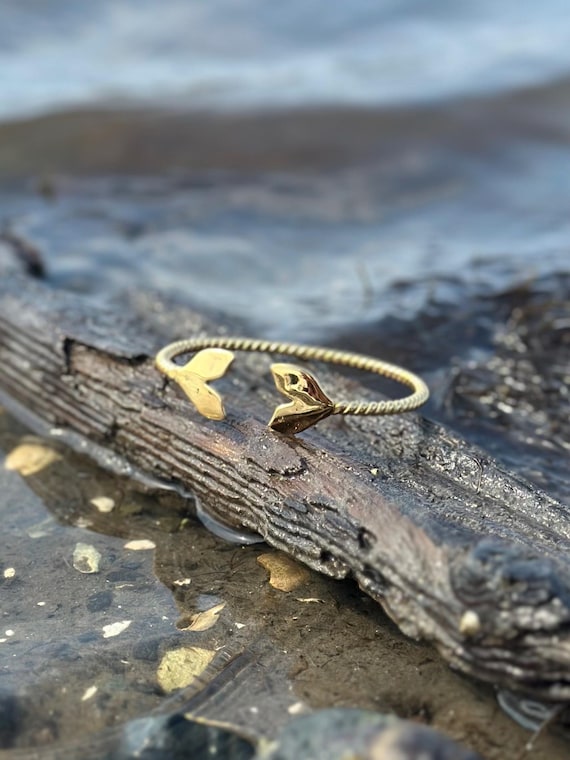 Gold Vermeil,  Mermaid Tail Mini, Spoon Bangle Bracelet, Stackable, Double, Twist
