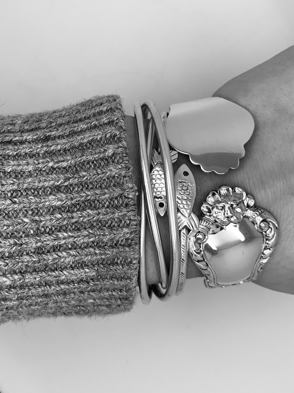 Large Sterling Silver Open Cuff Spoon Bracelet