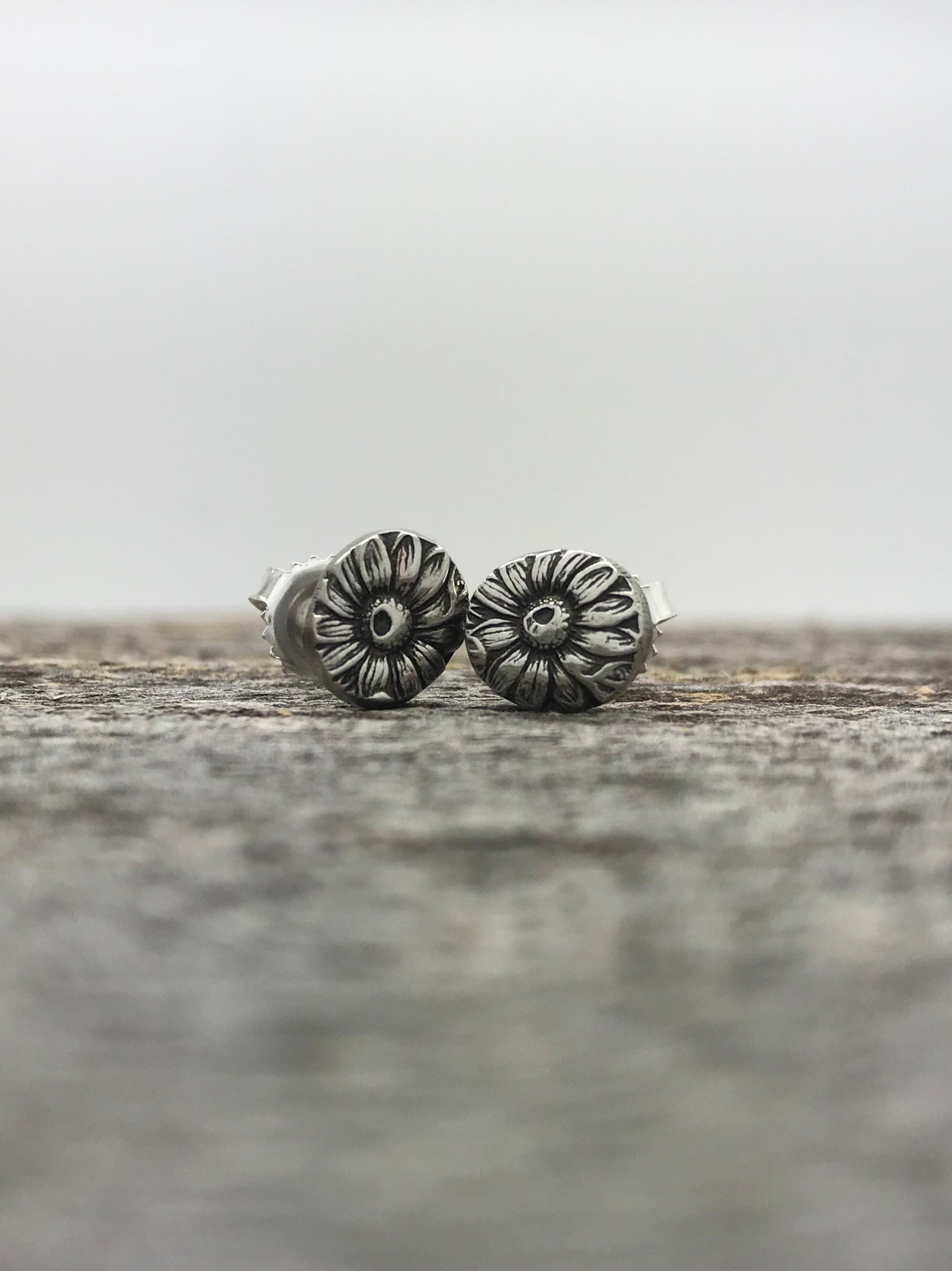 Vintage Sterling Silver Spoon Stud Earrings, Daisy