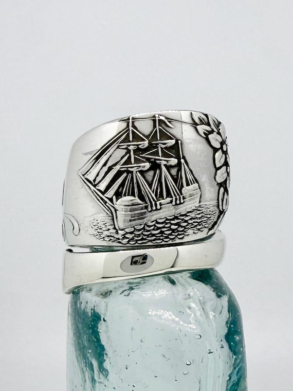 Vintage Sterling Silver Spoon Ring, Mayflower, Plymouth, Plymouth Rock, 1620, Historical