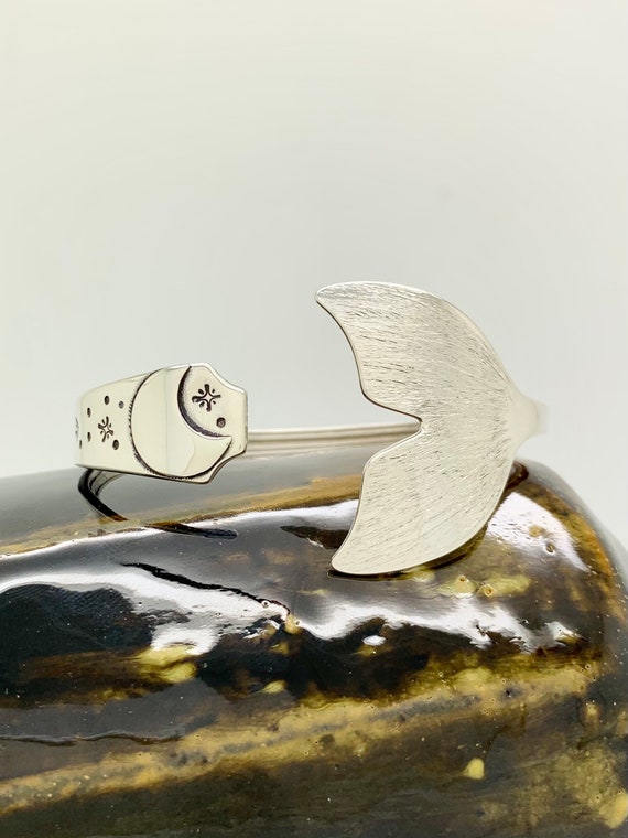 Mermaid Tail Sterling Silver Spoon Bracelet, Witch, Sea Witch, Moon
