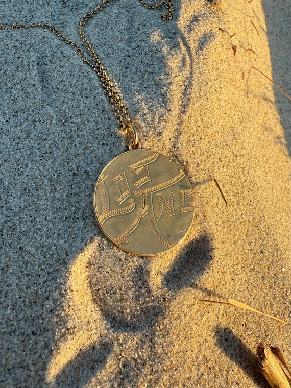 Gold Vermeil, Vintage Spoon Necklace, Los Angeles, California, disk, coin , medallion