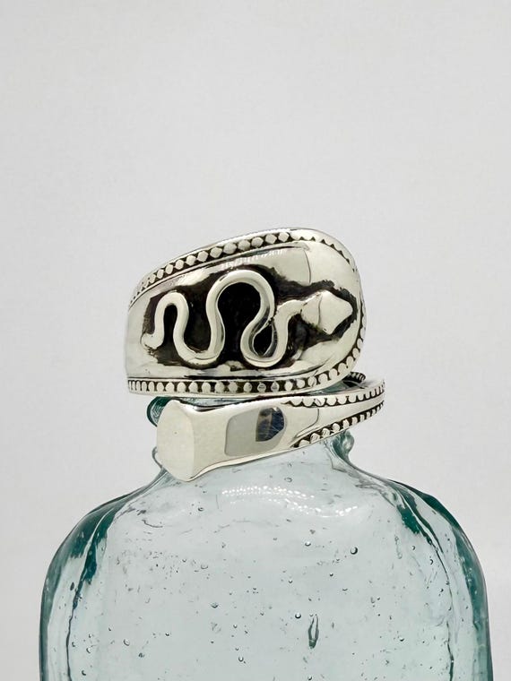 Vintage Sterling Silver Spoon Ring, Snake, Year of the Snake