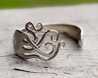Sterling Silver Fork Cuff Bracelet, Heart