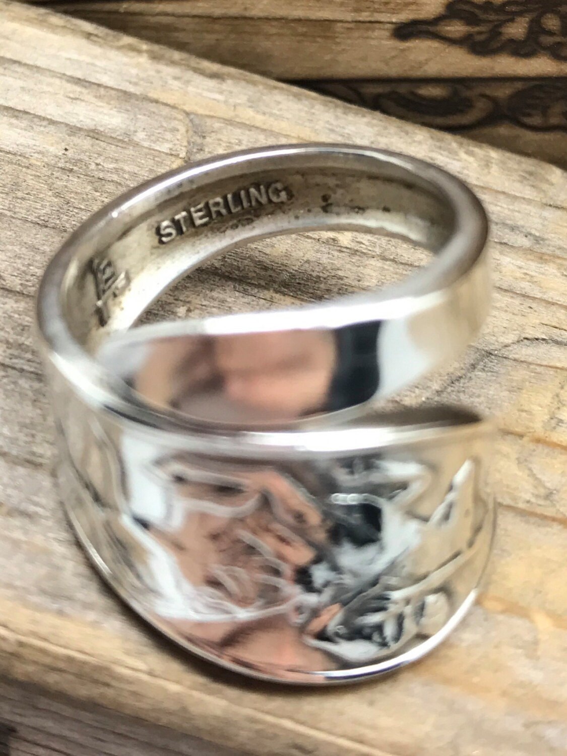 Size 6 Vintage Sterling Silver Spoon Ring, Horse and Rider