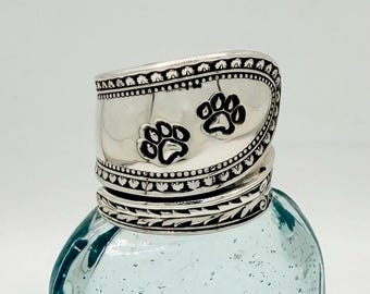 Vintage Sterling Silver Spoon Ring, dog paw, pet paw, cat paw