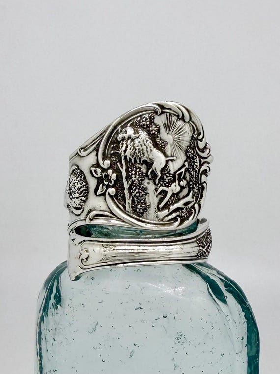 Sterling Spoon Ring, Wood Chopper, Lumberjack, Buffalo, Buffalo Head
