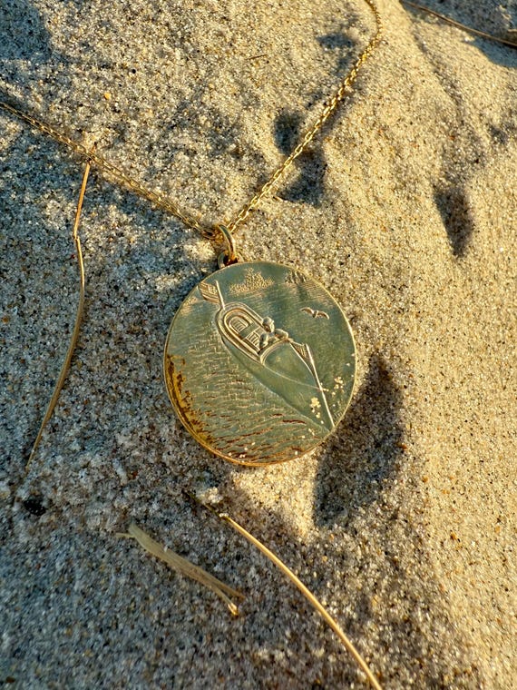 Gold Vermeil, Vintage Spoon Necklace, Coin, disk, medallion