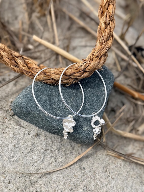 Sterling Silver 2" Hoop Earrings, Vintage Spoon Earrings, Sandy Point Drip Charm