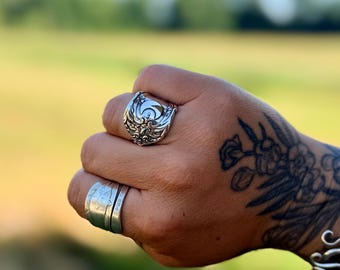 Moon, Vintage Sterling Silver Spoon Ring, Fall, October, Halloween, Single Wrap
