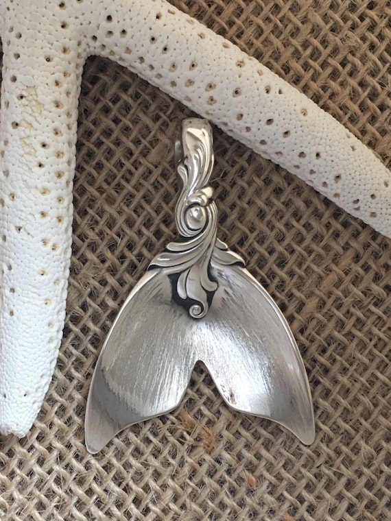 Romance of the Sea Large Mermaid tail Pendant, Sterling Silver