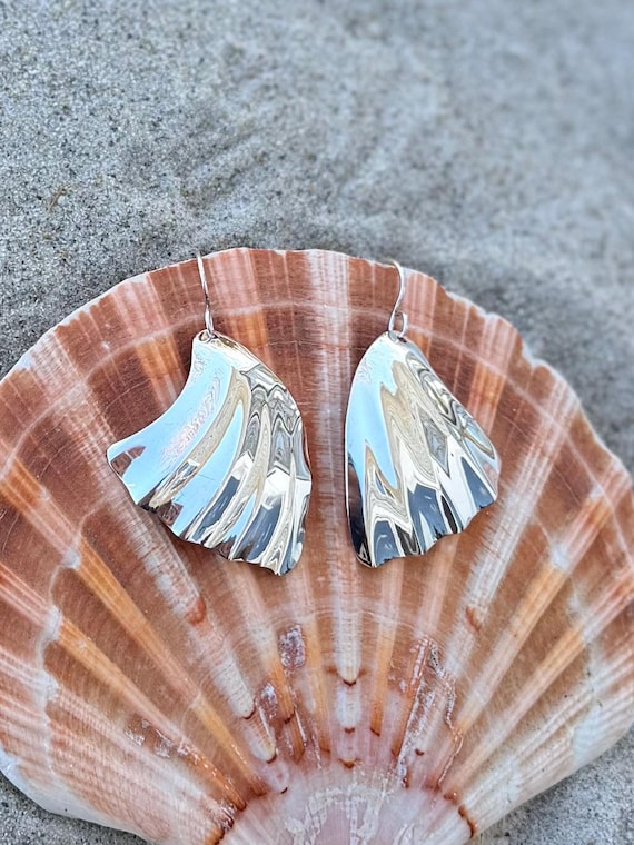 Vintage Sterling Silver Spoon Bowl Earrings, Shell
