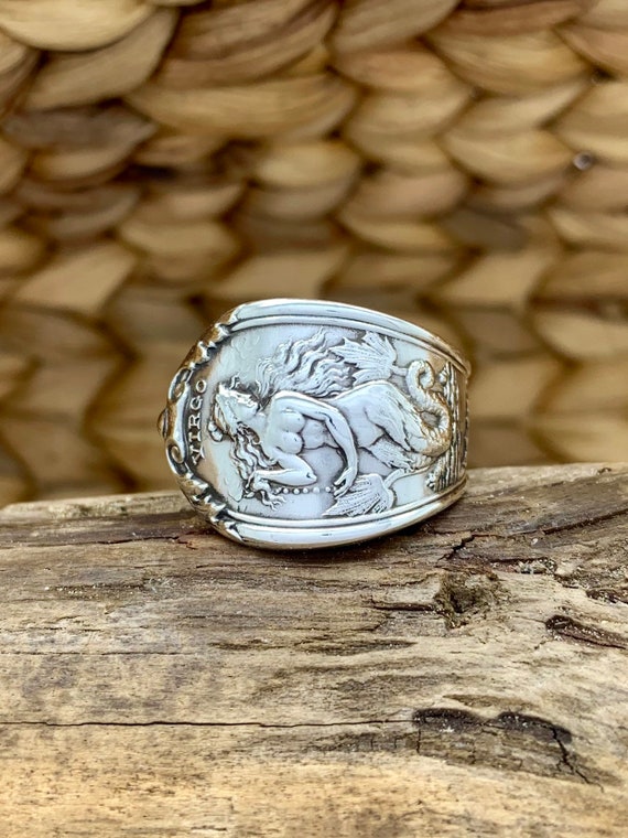 Size 9 Vintage Sterling Spoon Ring, Virgo