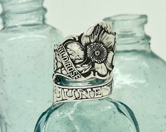 June spoon ring, sterling silver vintage, Wild Rose, Cancer