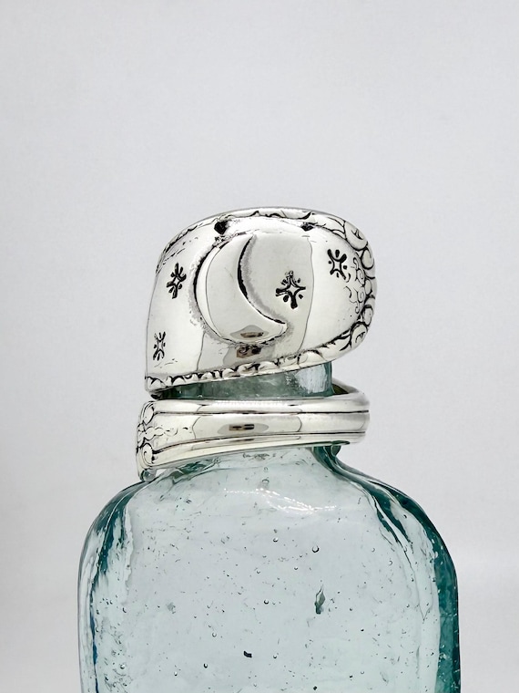 Moon and stars, Vintage Sterling Silver Spoon Ring