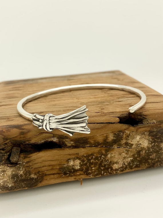 Made To Order, Sterling Silver Witch’s Broom Bangle Bracelet, Stackable