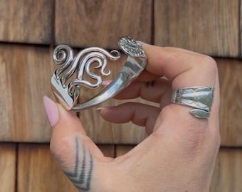 Made To Order, Sterling Silver Fork Cuff Bracelet, Heart