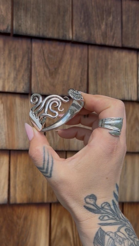 Made To Order, Sterling Silver Fork Cuff Bracelet, Heart