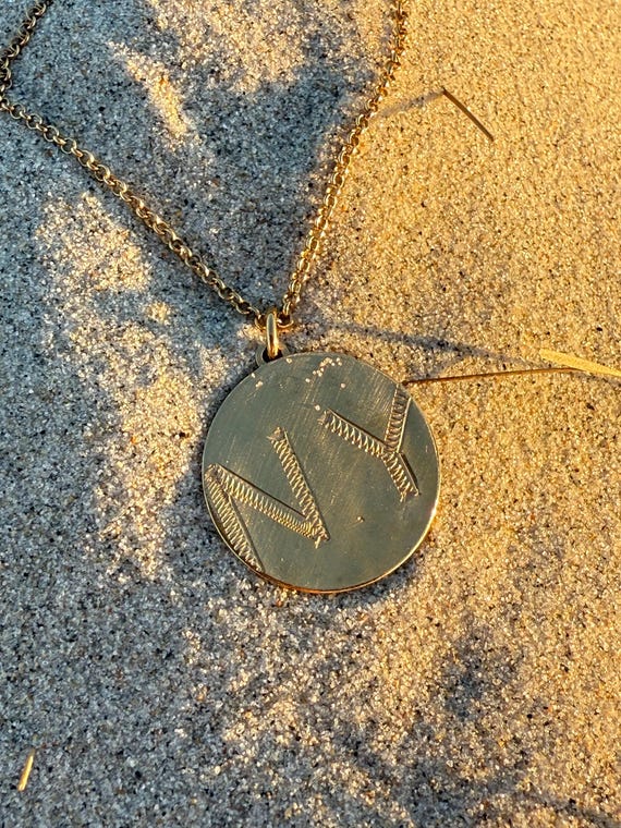 Gold Vermeil, Vintage Spoon Necklace, New York, medallion, coin, disk