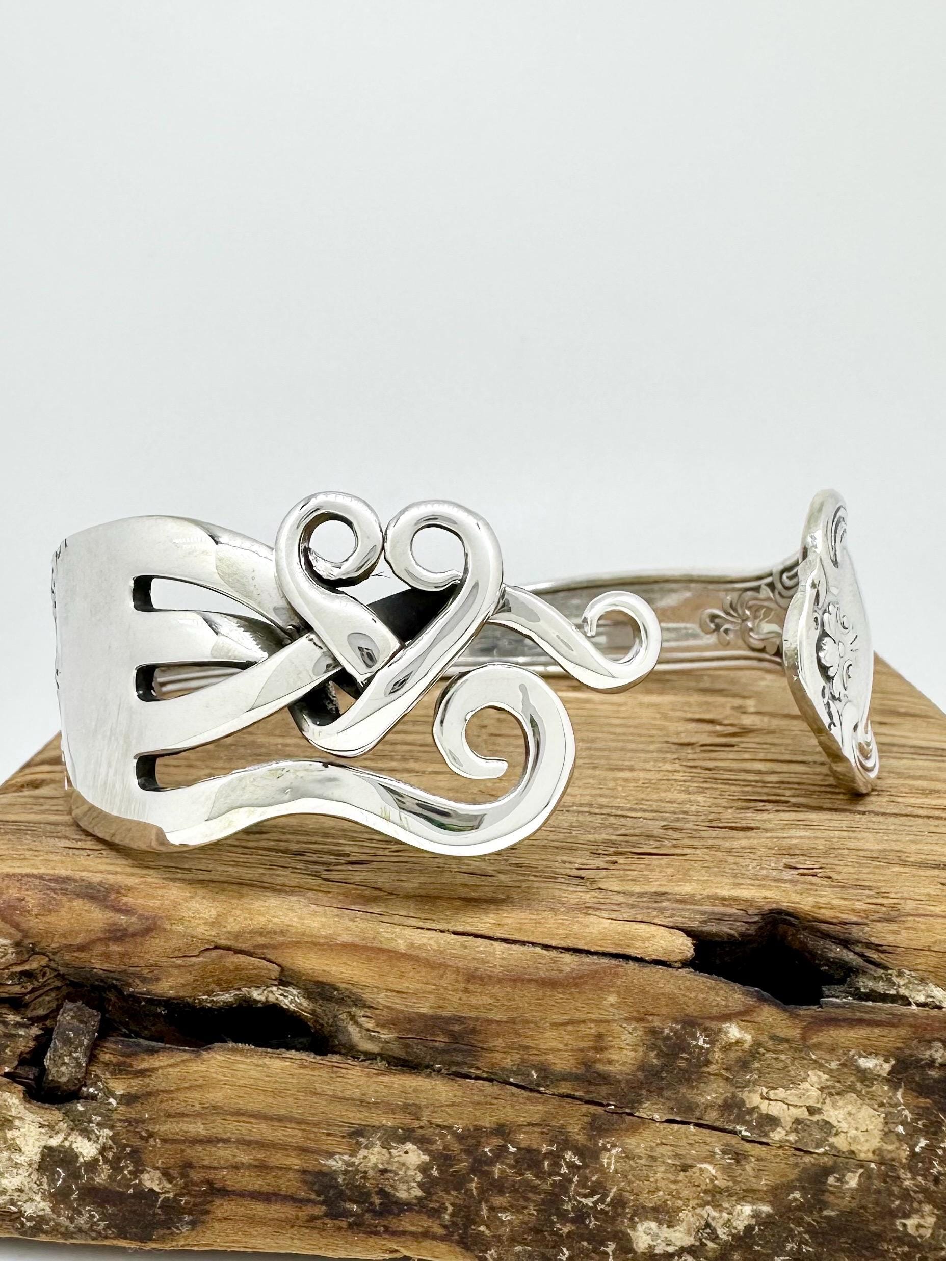 Sterling Silver Fork Cuff Bracelet, heart - Etsy 日本
