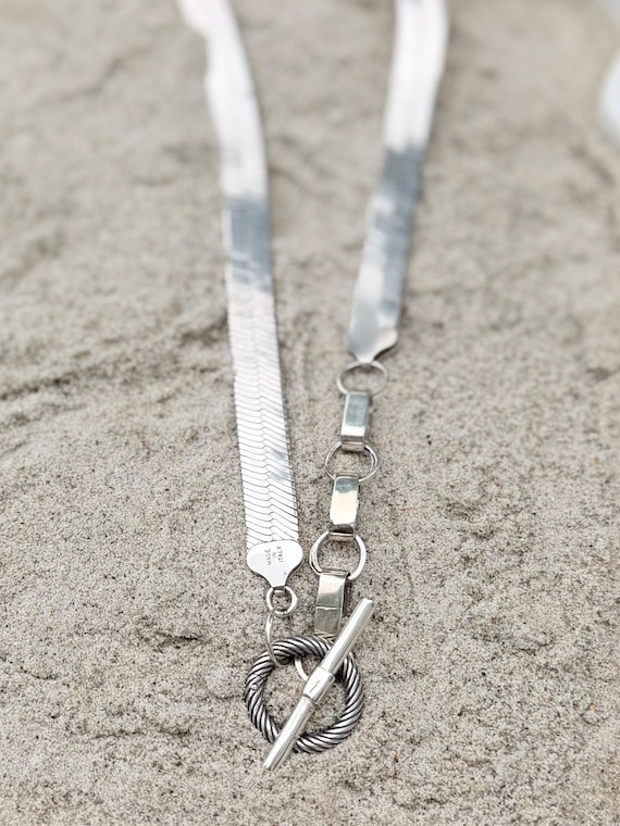 Handmade Chain, Sterling Silver, Italian Herringbone, flat snake chain, toggle clasp, add charms