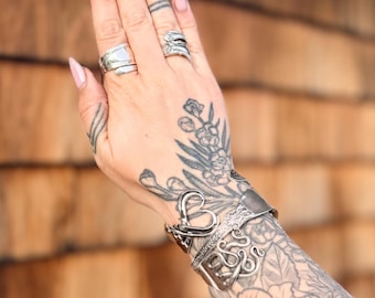Made To Order, Sterling Silver Fork Cuff Bracelet, Heart