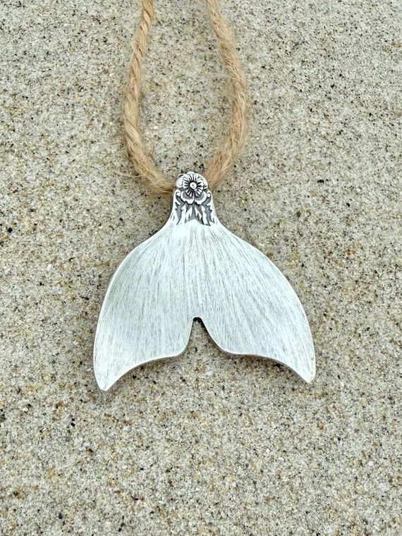 Sterling Spoon Mermaid Tail Pendant, Wild Rose, Flower Mermaid