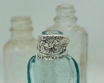 Vintage Sterling Silver Spoon Ring, rare, girl feeding ducks