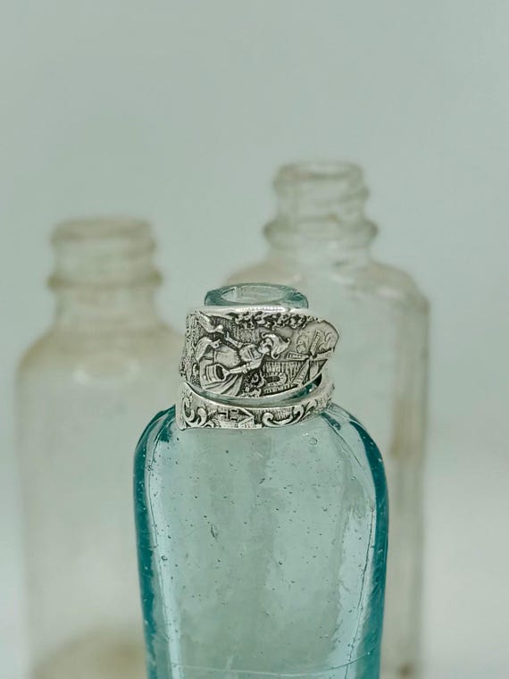 Vintage Sterling Silver Spoon Ring, rare, girl feeding ducks