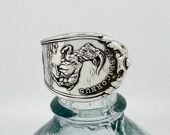 Zodiac spoon ring, sterling silver vintage, Capricorn