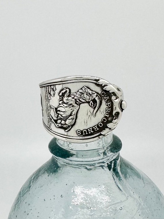 Zodiac spoon ring, sterling silver vintage, Capricorn