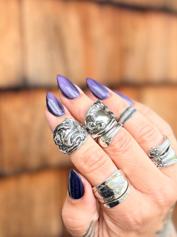 Vintage Sterling Silver Spoon Ring, Mermaid, Secret of the Flowers, Iris, lady